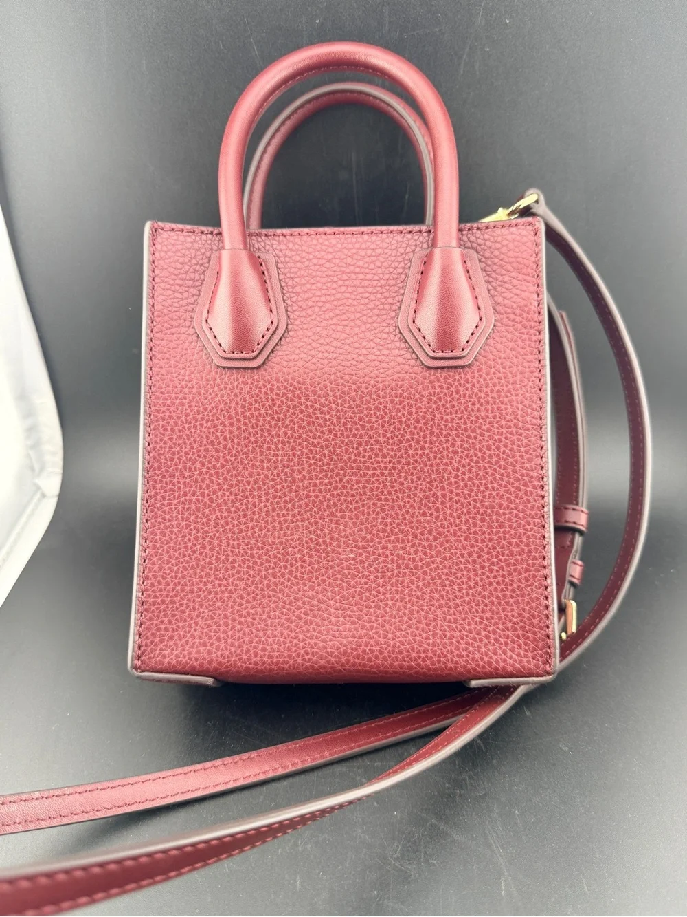 Michael Kors Wine Pebbled Leather Mini Satchel with Gold MK Charm